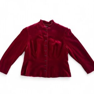 Lauren Ralph Lauren Velvet Women’s Button Down Blazer Jacket Maroon Military 16